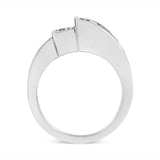 14K White Gold 1 1/2 Cttw Invisible-Set Princess and Channel-Set Baguette Diamond Geometric Bypass Ring Band (G-H Color, SI2-I1 Clarity) - Ring Size 7