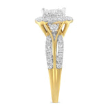 10K Yellow Gold 1.0 Cttw Diamond Composite Cushion-Shape Halo 3-Band-Look Engagement Ring (H-I Color, SI1-SI2 Clarity) - Size 6-1/4