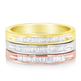 10K Yellow, White and Rose Gold over .925 Sterling Silver 5/8 Cttw Diamond Channel-Set Stackable Band Ring Set (H-I Color, I1-I2 Clarity) - Size 6 3/4