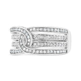 .925 Sterling Silver 1/2 Cttw Diamond Multi-Row Bypass Band Ring (I-J Color, I3 Clarity) - Size 7