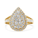 10K Yellow Gold Plated .925 Sterling Silver 1 1/2 Cttw Round-Cut Diamond Cocktail Ring (I-J Color, I1-I2 Clarity) - Size 7