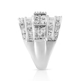.925 Sterling Silver 2.0 Cttw Round & Baguette Cut Diamond Multi-Row Channel Set Tapered Cocktail Fashion Ring (I-J Color, I3 Clarity) - Size 7