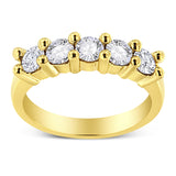14K Yellow Gold Plated .925 Sterling Silver 1.0 Cttw Shared Prong-set Round Diamond 5 Stone Band Ring (J-K Color, I1-I2 Clarity) - Size 7
