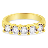 14K Yellow Gold Plated .925 Sterling Silver 1.0 Cttw Shared Prong-set Round Diamond 5 Stone Band Ring (J-K Color, I1-I2 Clarity) - Size 7