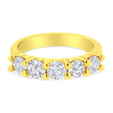 14K Yellow Gold Plated .925 Sterling Silver 1 1/2 Cttw Shared Prong Set Brilliant Round-Cut Diamond Anniversary or Wedding Band Ring (K-L Color, SI2-I1 Clarity) - Size 7