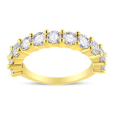 14K Yellow Gold Plated .925 Sterling Silver 2.00 Cttw Shared Prong Set Round-Diamond 11 Stone Band Ring (J-K Color, I1-I2 Clarity) - Size 7