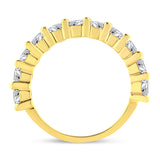14K Yellow Gold Plated .925 Sterling Silver 2.00 Cttw Shared Prong Set Round-Diamond 11 Stone Band Ring (J-K Color, I1-I2 Clarity) - Size 7