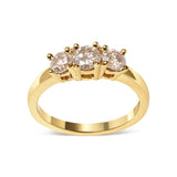10K Yellow Gold 1.00 Cttw Champagne Diamond 3-Stone Band Ring (J-K Color, I1-I2 Clarity)  - Size 7