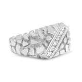 .925 Sterling Silver 1/3 Diamond 6 Stone Rectangle Nugget Gents Ring - Size 10