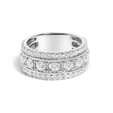 .925 Sterling Silver 2.0 Cttw Lab Grown Diamond Three-Row PavÃ© Band Ring