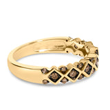 10K Yellow Gold Plated .925 Sterling Silver 1/4 Cttw Champagne Diamond Geometric Band Ring - Size 7