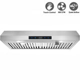 30 inch Kitchen Under Cabinet Range Hood 3-Speed 600CFM Vent w/LEDs Silver/Black