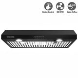 30 inch Kitchen Under Cabinet Range Hood 3-Speed 600CFM Vent w/LEDs Silver/Black