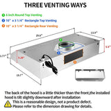 30 inch Kitchen Under Cabinet Range Hood 3-Speed 600CFM Vent w/LEDs Silver/Black