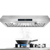 30 inch Kitchen Under Cabinet Range Hood 3-Speed 600CFM Vent w/LEDs Silver/Black