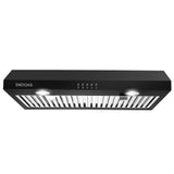 30 inch Kitchen Under Cabinet Range Hood 3-Speed 600CFM Vent w/LEDs Silver/Black
