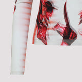 Jean Paul Gaultier Layered Long Sleeves Top Printed "Flower Body Morphing Mariniere" Women