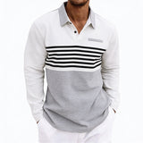 Men's Waffle-Weave Loose-Fit Casual Color-Block Striped Long-Sleeve