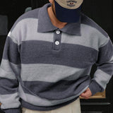 Mens Striped Knit Sweater With A Contrasting Color Collar