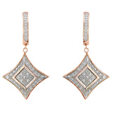 10K Rose Gold Plated Sterling Silver Round Cut Diamond Cushion Dangle Earrings (0.04 cttw, H-I Color, I2-I3 Clarity)