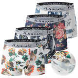 4-Pack Mens Fashionable Boxer Briefs With Floral Print