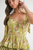 MABLE Floral Print Shoulder Tie Layered Mini Dress