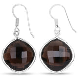 22.80 Carat Genuine Smoky Quartz .925 Sterling Silver Earrings