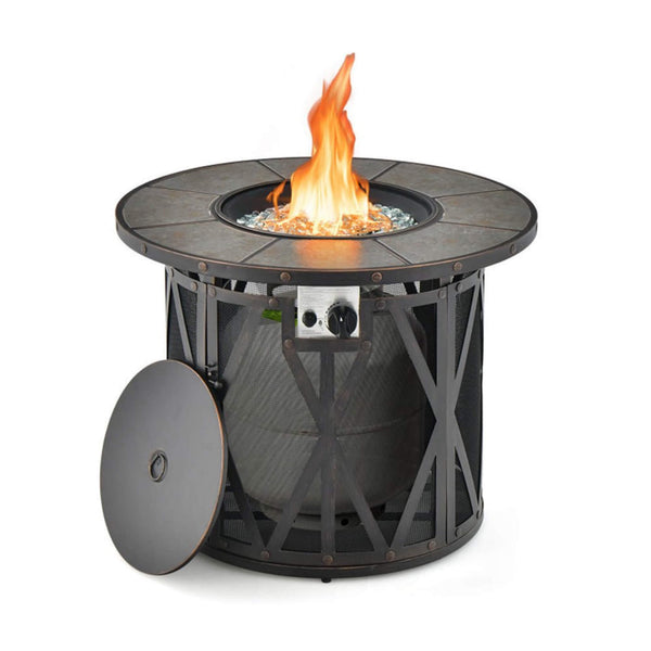 Alora 30K BTU Premium Outdoor Patio Gas Fire Pit Table With Fire Glass And Cover, 32" (SAK17432)