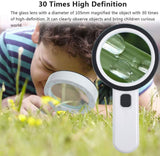 30X Handheld Large Magnifying Glass 12 LED Illuminated Lighted Magnifier