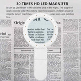 30X Handheld Large Magnifying Glass 12 LED Illuminated Lighted Magnifier