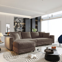 102.4 'Plush Corduroy 4-Seat Sofa,Modern Comfy Upholstered Sofa Cloud Couch,Deep Seat Couches with Soft Pillows and Movable Ottoman,Convertible Sofa Lounge Chair,for Living Room,Apartment,Office,Camel