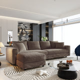102.4 'Plush Corduroy 4-Seat Sofa,Modern Comfy Upholstered Sofa Cloud Couch,Deep Seat Couches with Soft Pillows and Movable Ottoman,Convertible Sofa Lounge Chair,for Living Room,Apartment,Office,Camel