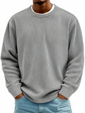 Mens Casual Long-sleeve Crew-neck Corduroy Sweatshirt