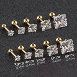 316 Stainless Steel Square Stud Earrings with Cubic Zirconia Accents