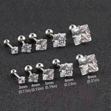 316 Stainless Steel Square Stud Earrings with Cubic Zirconia Accents