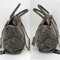 CHANEL Glazed Calfskin Shagreen Large Bindi CC Grey Tote Hand Bag