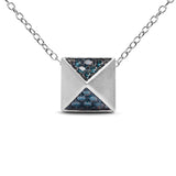 14K White Gold 1/4 Cttw Treated Blue Diamond Matte Finished Pyramid Pendant Necklace (Blue Color, SI1-SI2 Clarity) - 18" Inches