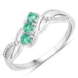 0.28 Carat Genuine Zambian Emerald and White Diamond 14K White Gold Ring