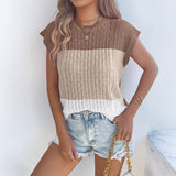 Women's Color-Block Cable-Knit Casual Loose Batwing-Sleeve Sweater Top