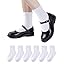 HONGTEYA 6 Pairs Girls White Ruffle Socks School Uniform Dress Socks for Kids Seamless Crew Ankle Cotton Size 2-14 Years