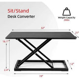 32" Height Adjustable Stand Up Desk Converter Gas Spring Desk Riser Converter Sit to Stand
