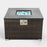 32" Outdoor Rattan Propane Gas Fire Table with Tile Tabletop