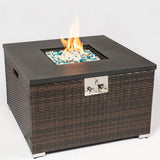 32" Outdoor Rattan Propane Gas Fire Table with Tile Tabletop