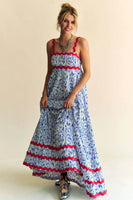 Davi & Dani Geo 2 Tone Printed Wavi Trim Tiered Maxi Dress