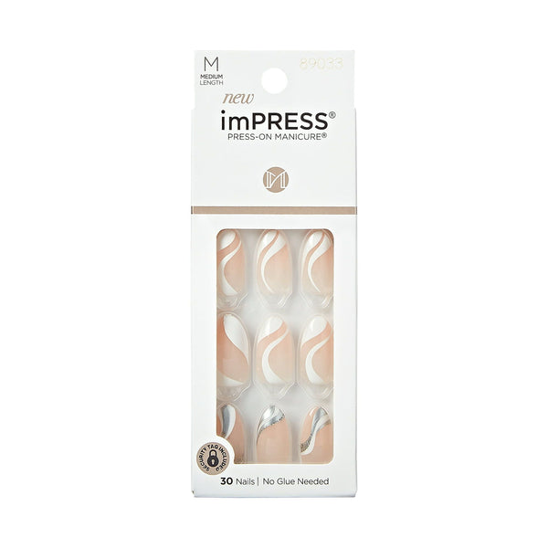 KISS imPRESS Medium Almond Gel Press-On Nails, Glossy Light Pink, 'On My Mind', 33Ct.