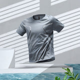 Mens Three-Piece Ice-Silk Quick-Drying Sports Short-Sleeve Top Set