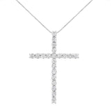 .925 Sterling Silver 4.0 Cttw Diamond 2-1/4" Cross Pendant with Box Chain Necklace (I-J Color, I1-I2 Clarity) - 18"