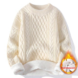 Round-neck High-neck Fleece-lined Solid-color Sweater