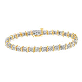 Two-Tone 10K Yellow Gold over .925 Sterling Silver 1.0 Cttw Diamond S-Curve Link Miracle-Set Tennis Bracelet (I-J Color, I3 Clarity) - 7"