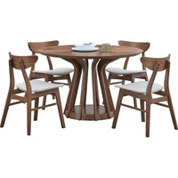 (1 Table+4 Chairs)Modern Dining Table Set of 5 pcs,Wooden Dining Table and Upholstered Chairs for Living Room,Round Kitchen Set with Sturdy Legs for Restaurant,Walnut